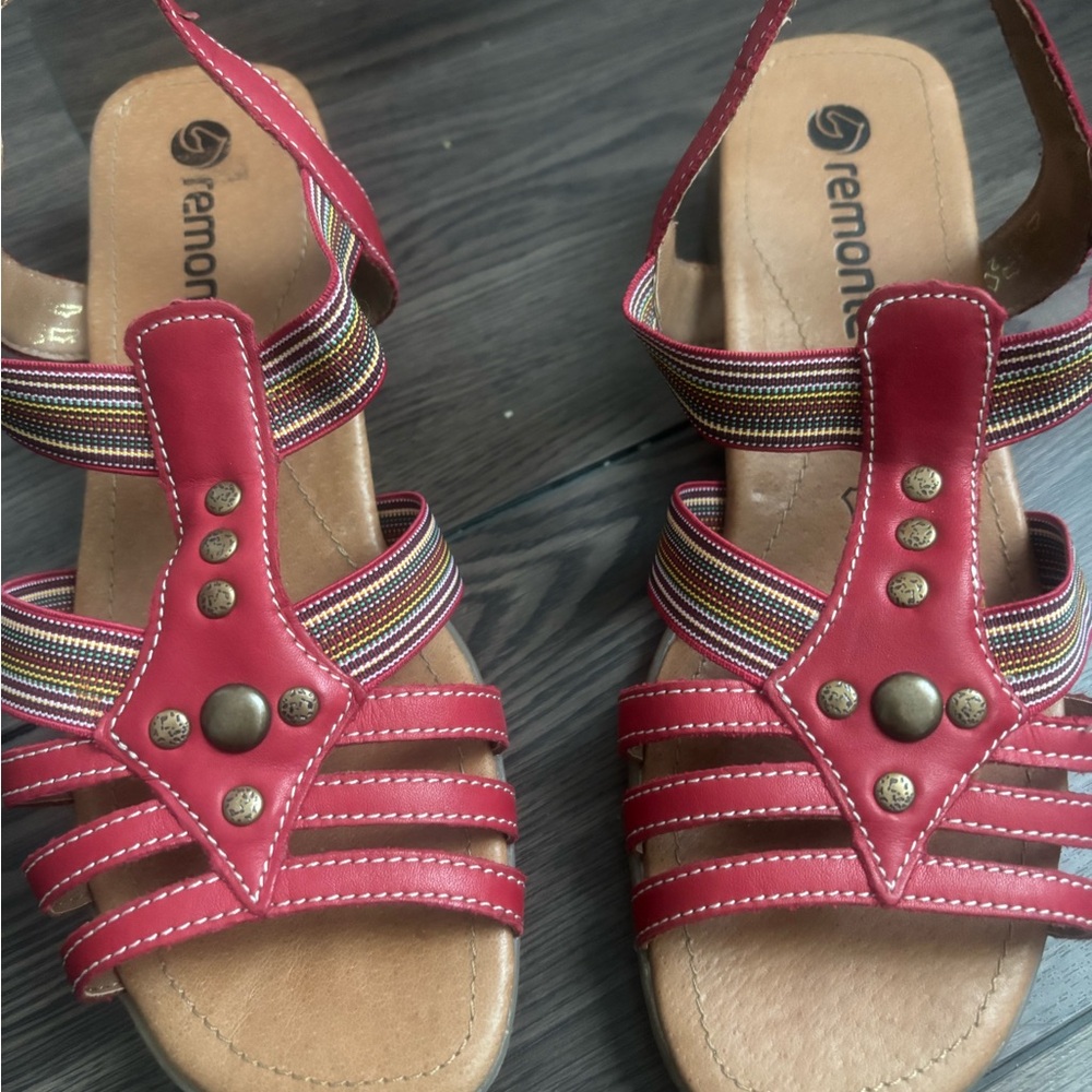 Remonte Women's Red  Leather Sandals